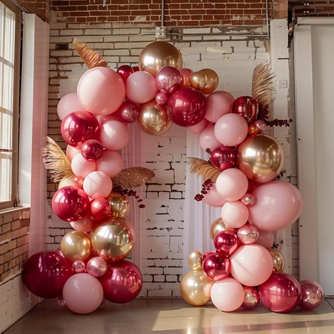 PartyWoo Red Pink and Gold Balloons, 140 pcs Ruby Red Pink and Chrome