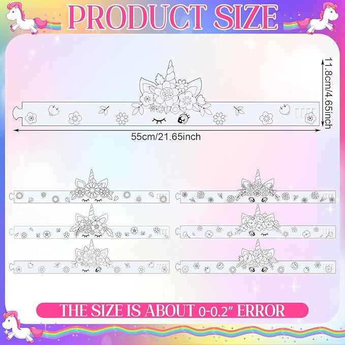 24 Pcs Color Your Own Unicorn Crown DIY Paper Coloring Crowns for