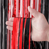 Voircoloria 2 Pack 3.3x8.2 Feet Red and Black Foil Fringe Backdrop