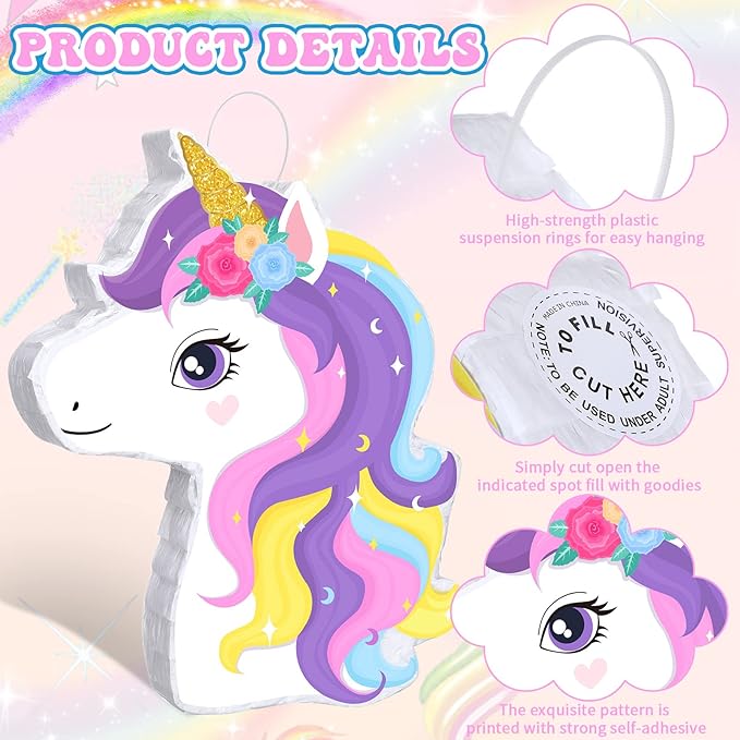 Small Unicorn Piñata with Piñata Stick Blindfold and