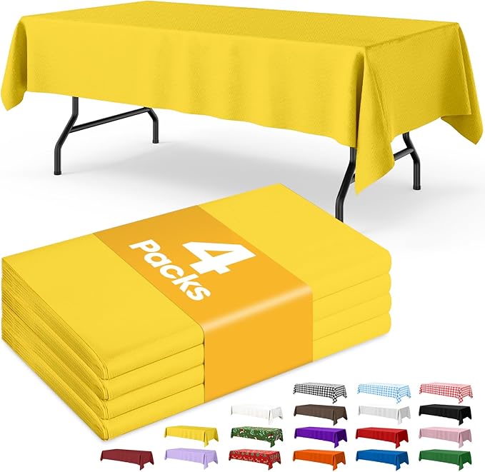 Niuara Yellow Plastic Table Cloth - 4 Pack 54" × 108" Rectangle
