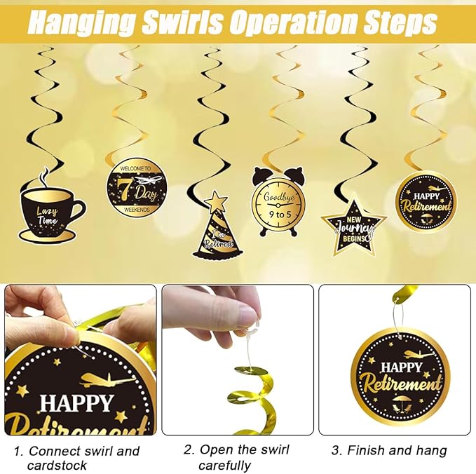 Happy Retirement Party Decorations Men Women, Black and Gold