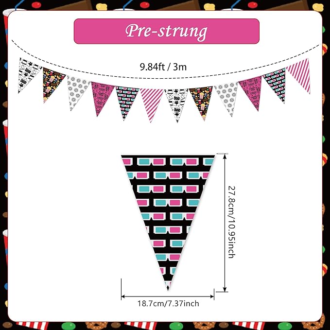 5PCS Pink Movie Night Party Decorations Pennant Banner 49Ft Theater