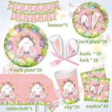 Happy Easter Decorations 142Pcs Easter Bunny Plates and Napkins Kit