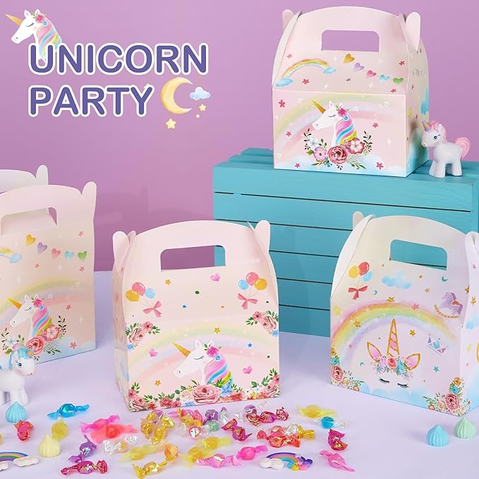 WERNNSAI 12 Pcs Unicorn Party Favor Boxes- Rainbow Unicorn Goodies