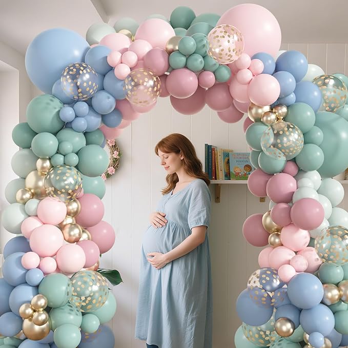 Amandir 173Pcs Pink Blue Green Balloon Arch Garland Kit, Dusty Baby