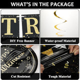 184pcs Happy Retirement Party Supplies Black Gold Happy Retirement