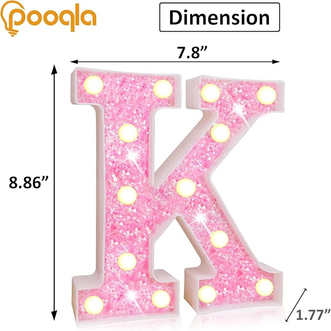 Pooqla LED Marquee Letter Lights, Light Up Pink Letters Glitter #7