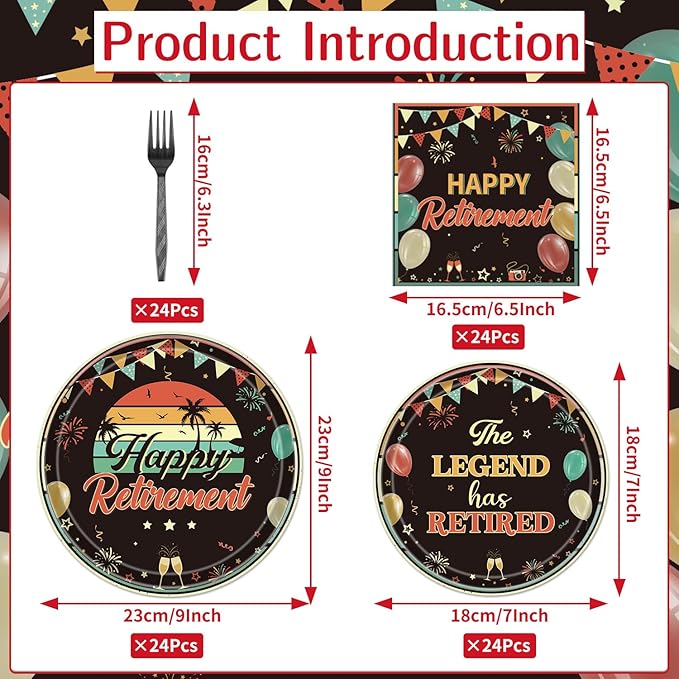 Retirement Decorations for Women Men 96 Pcs Happy Retirement Plates
