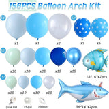 Under the Sea Party Decorations 156Pcs Blue Green Shark Balloon Arch