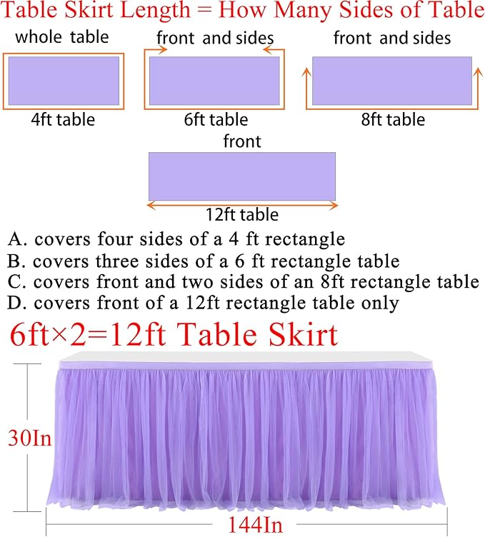 2 Pack 6ft Purple Table Skirt for Baby Shower Girl Lavender Tutu