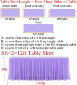 2 Pack 6ft Purple Table Skirt for Baby Shower Girl Lavender Tutu