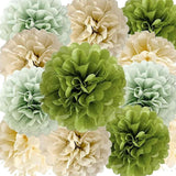 We Moment Olive Sage Green Cream Ivory Tan Tissue Paper Pom Poms