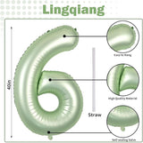 Sage Green Number 6 Balloons, 40 In Large Olive Green Number 6 Foil