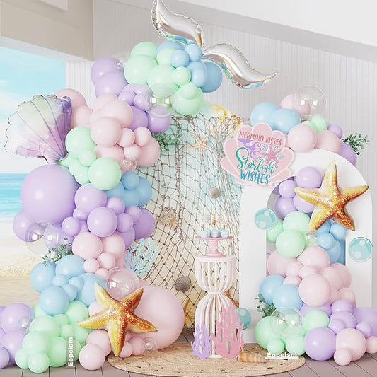 Mermaid Party Decorations 142pcs Macaron Pink and Purple Balloon