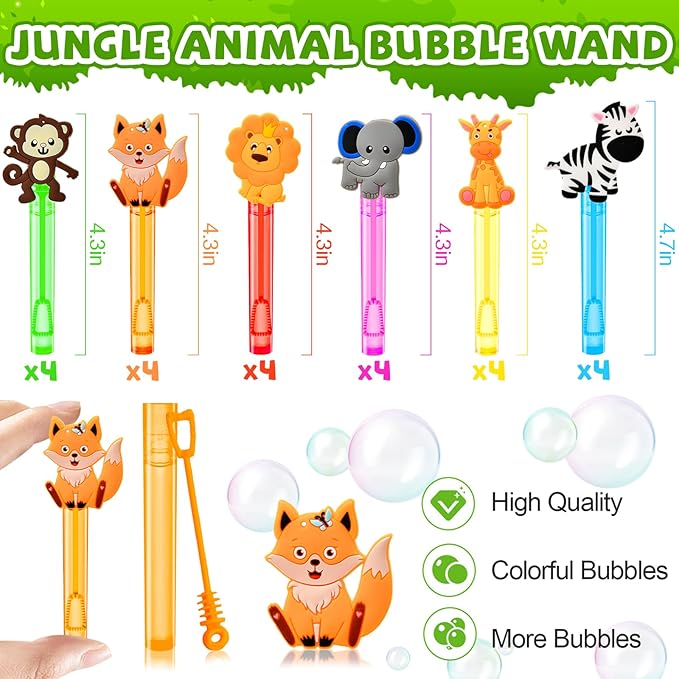 Safari Party Favors 24Pcs Jungle Animals Mini Bubble Wands for Kids