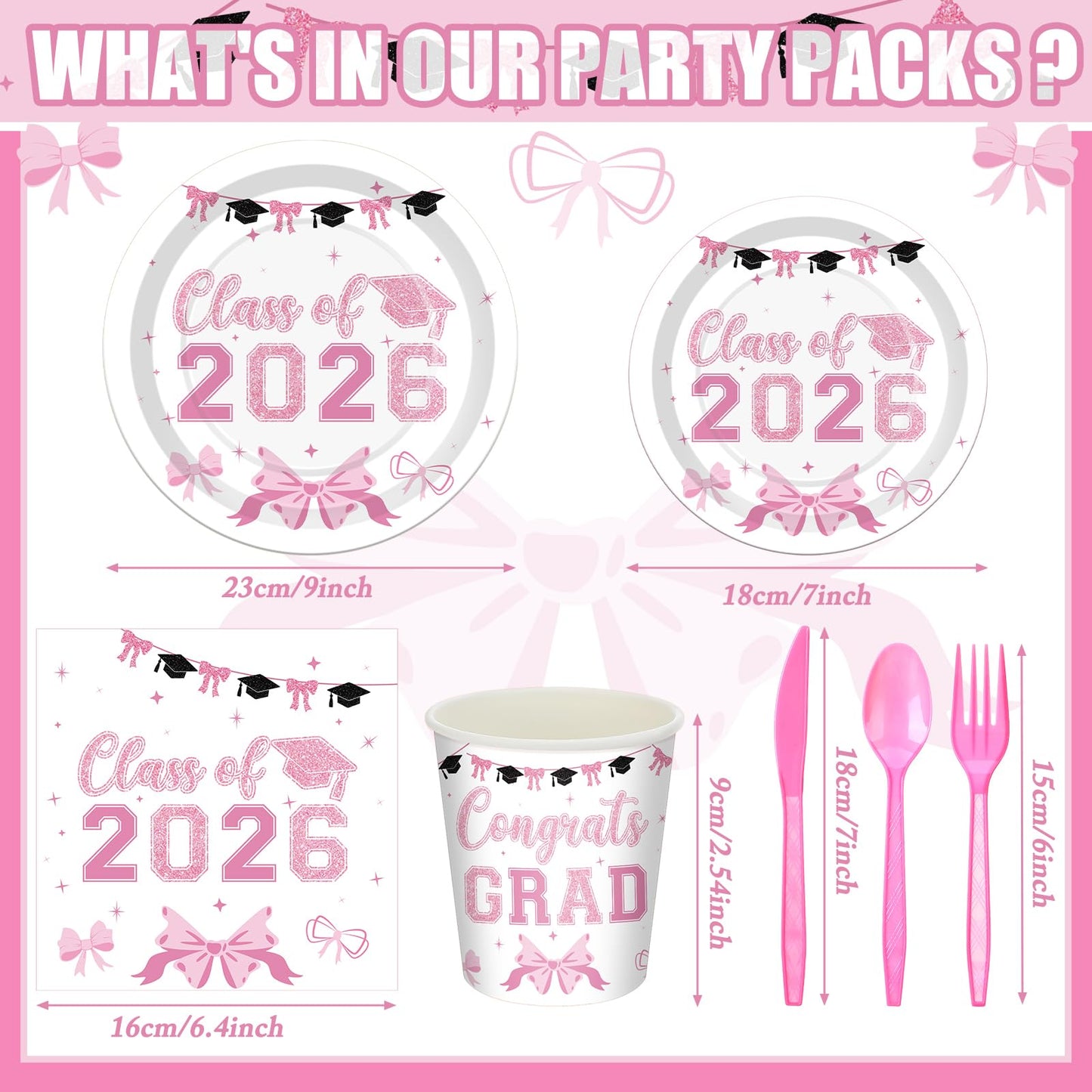 Sunnychicc 168 Pcs Pink Graduation Decorations Pink Bow Class of 2026