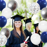 144PCS Navy Blue Silver Balloons Garland Kit, 18 12 10 5 inch Blue