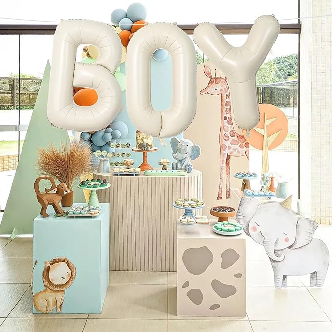 40 Inch Beige BOY Balloons, Large Cream White Sand BOY Balloon