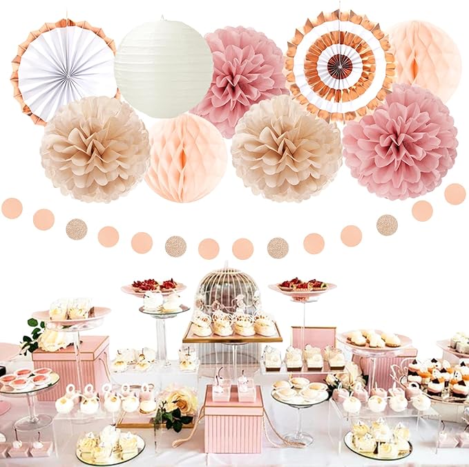 Pink Champagne Beige Rose Gold Boho Party Decorations 14Pcs Women