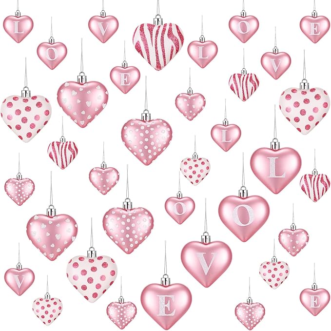 36 Pcs 2 Size 1.8/2.4 inch Valentines Day Heart Ornaments 8