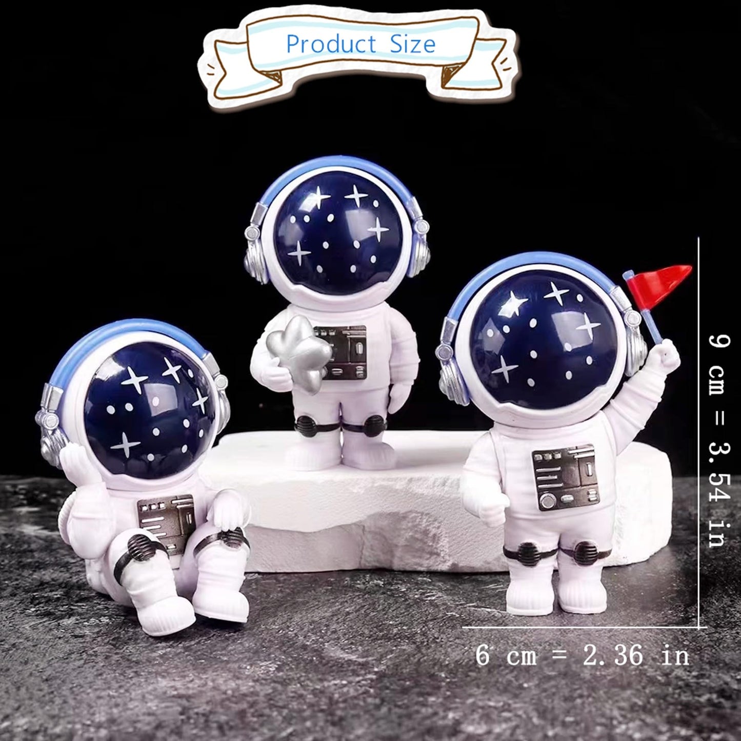 Ni-JASW Blue Astronaut Statues Set of 3, Spaceman Sculptures Space