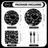 Grencian 96 Pcs 2000s Party Plates and Napkins Black Heart Tableware