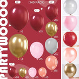 PartyWoo Red Pink and Gold Balloons, 140 pcs Ruby Red Pink and Chrome