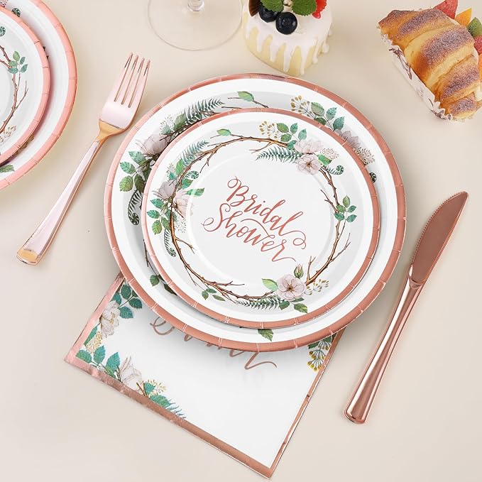 Rose Gold Bridal Shower Decorations 168Pcs Bridal Shower Plates and