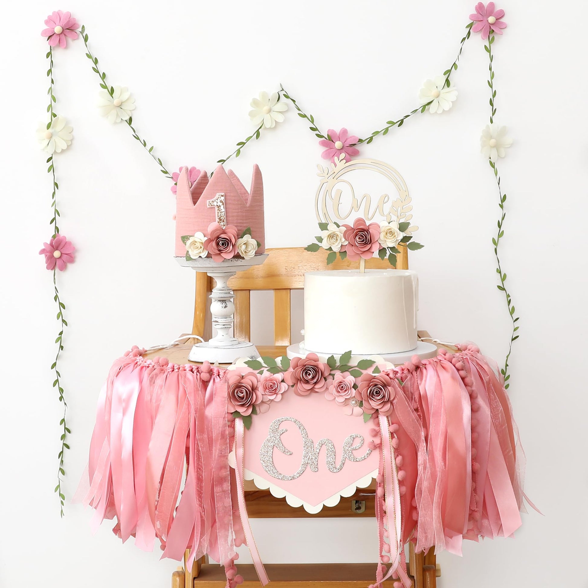 HODIHIWI Wildflower 1st High Chair Banner Birthday Decorations For