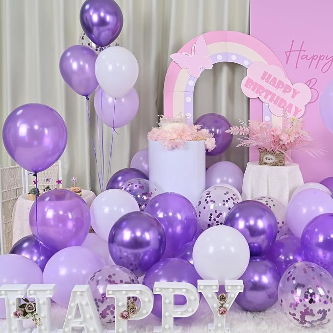 Togvu Balloon Purple and White, 60 Packs 12 Inch Dark Light Metallic