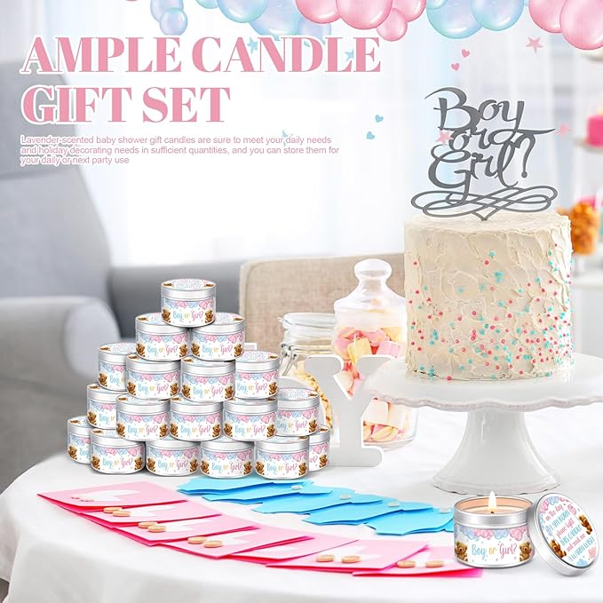 MTLEE 24 Pcs Gender Reveal Bear Baby Shower Party Favors Candles