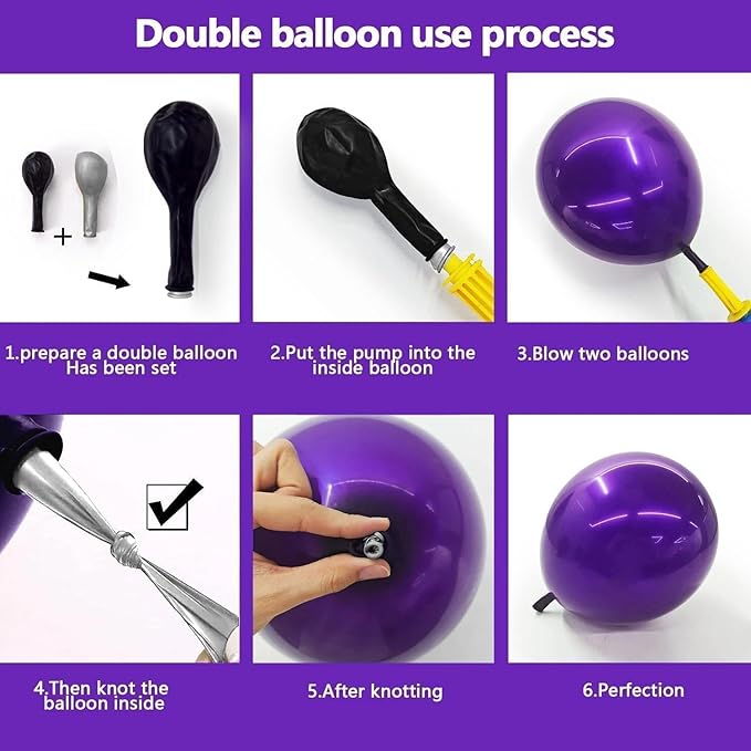Purple Black Gold Balloon Garland Double Stuffed Dark Purple Black