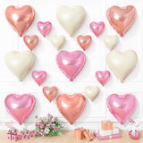 Pink White Heart Balloons, 19PCS Rose Gold and White Heart Shape