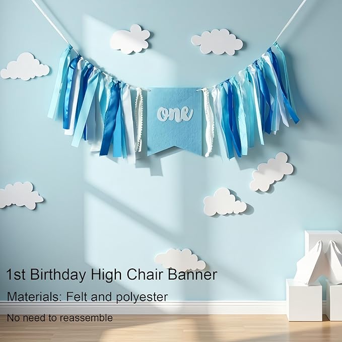 First Birthday Decorations for Boy - Complete Party Set with High