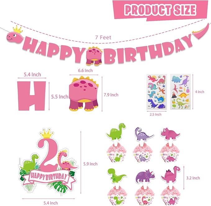 Dinosaur Birthday Party Supplies for 2 Year Old Girl Two Rex Pink