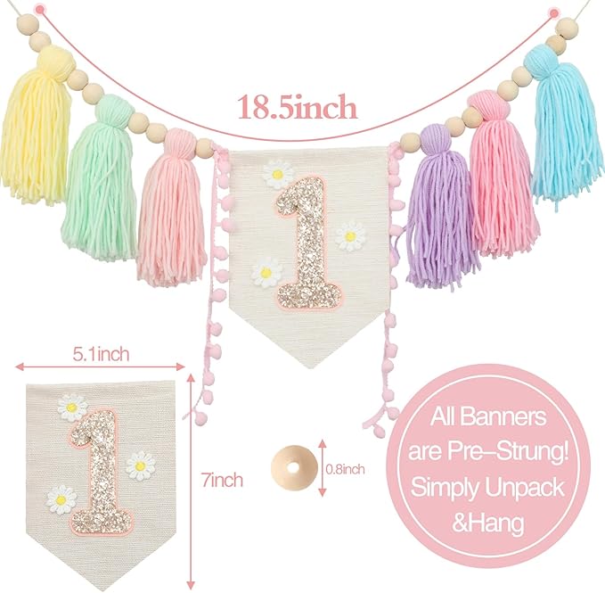Baby First Birthday Party Decorations Macaron High Chair Banner