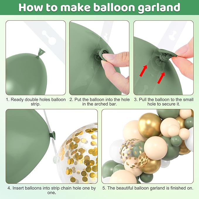Amandir 153pcs Sage Green Balloon Garland Arch Kit, Different Sizes