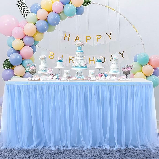 Baby Blue Table Skirt for Baby Shower Boy 6ft Light Blue Tulle Tutu