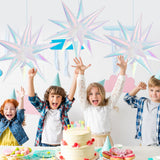 74 PCS Iridescent Star Balloons Foil, 26 Inch Explosion Cone Balloons