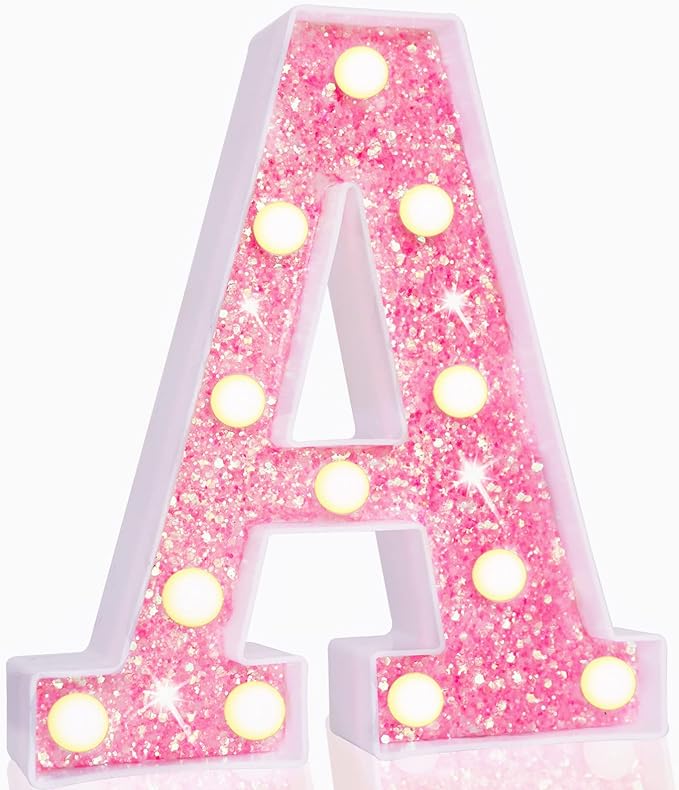 Pooqla LED Marquee Letter Lights, Light Up Pink Letters Glitter #3