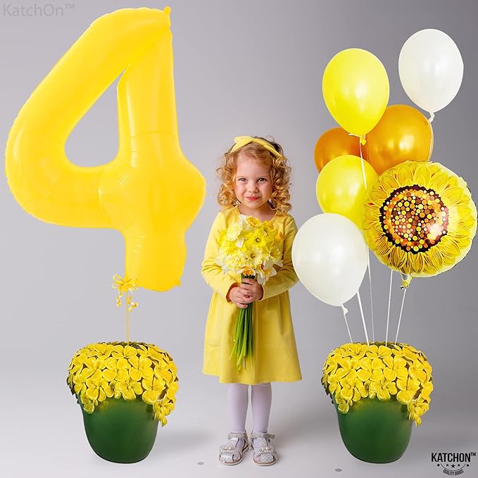 KatchOn, Yellow Number 4 Balloons - Giant, 40 Inch | 4 Number