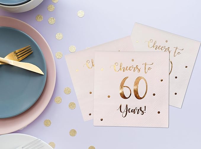Cheers to 60 Years Cocktail Napkins | Happy 60th Birthday Decorations