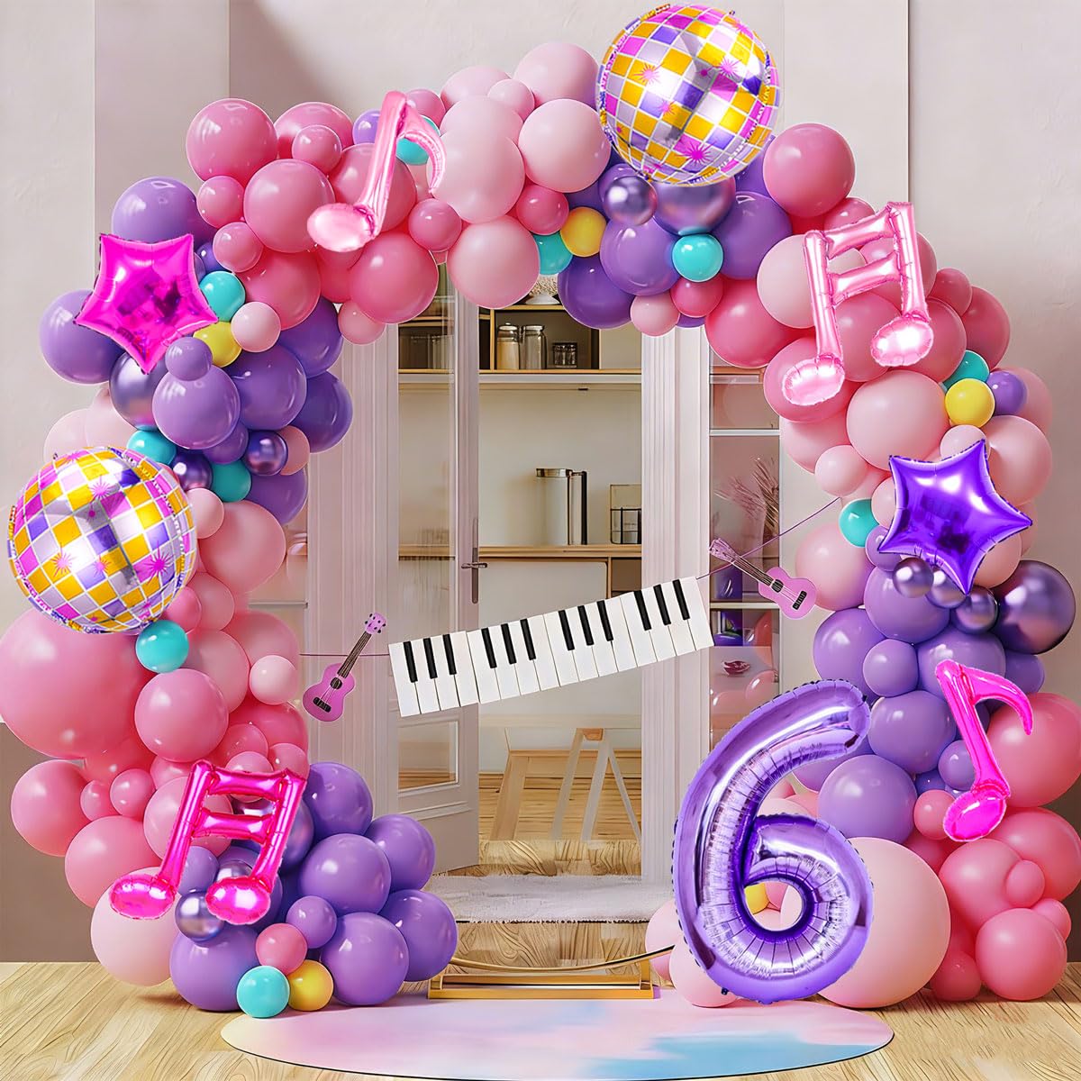9Pcs Kpop Birthday Decorations - Kpop Music Balloons Hot Pink Music