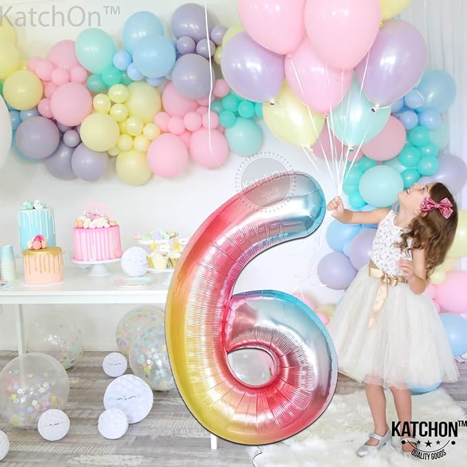 KatchOn, Giant Rainbow Number 6 Balloon - 40 Inch | 6 Year Old