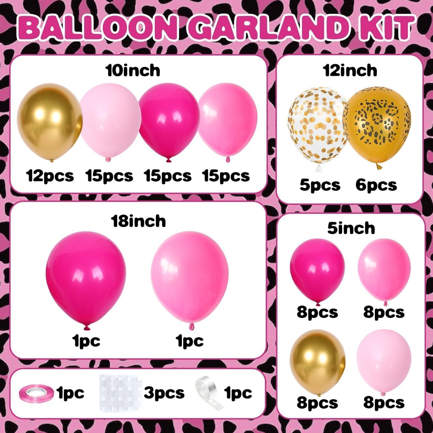 Hot Pink Cheetah Print Balloon Arch Kit, Pink Gold Balloons Garland