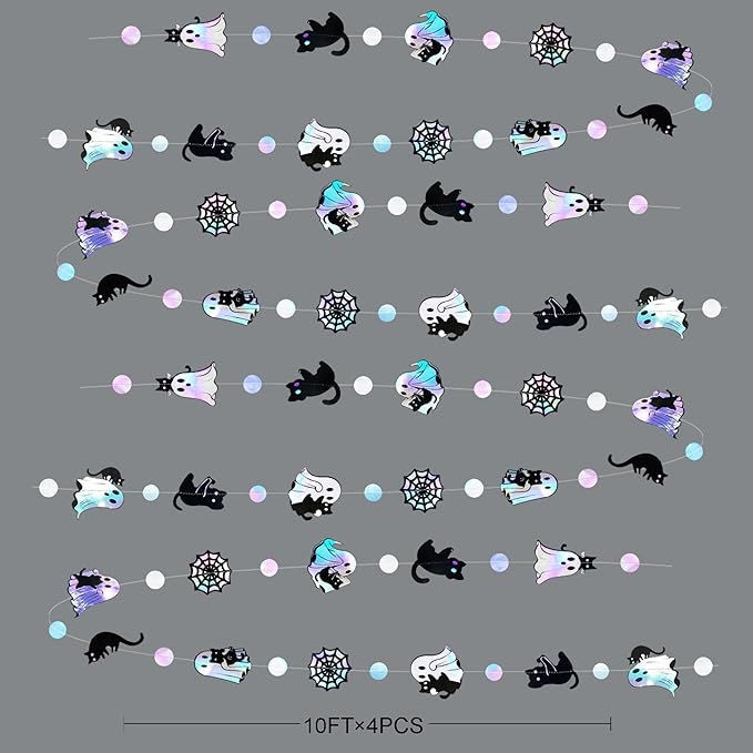 Iridescent Black Halloween Decorations Holographic Ghost Black Cat