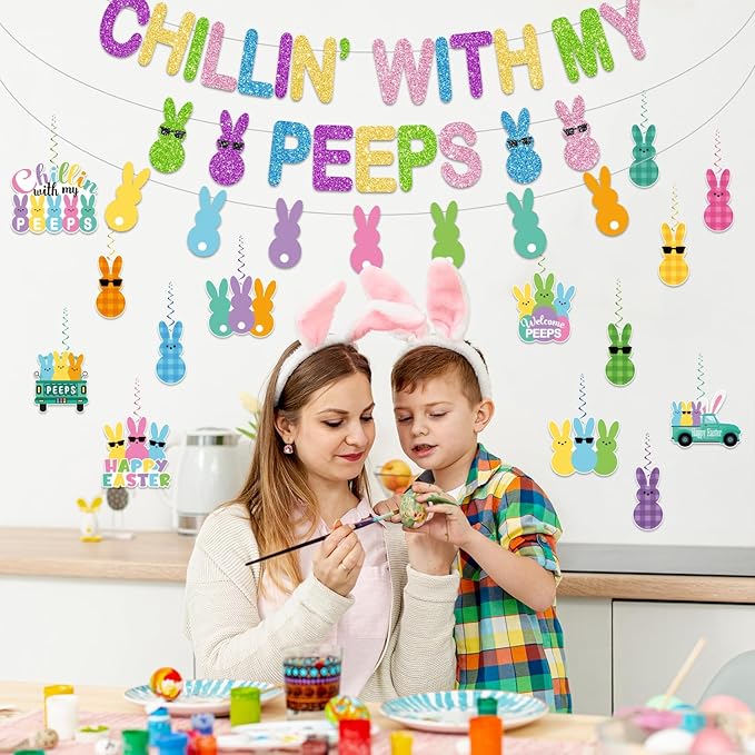 Easter Banner No DIY Glitter Colorful Chillin with My Peeps Banner