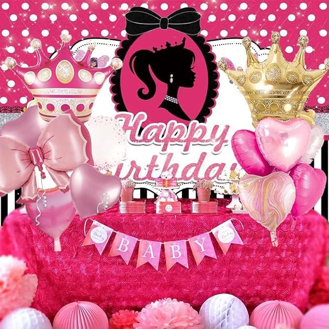 Princess Crown and Hearts Foil Balloon Bouquet Pink 5 Piece Party