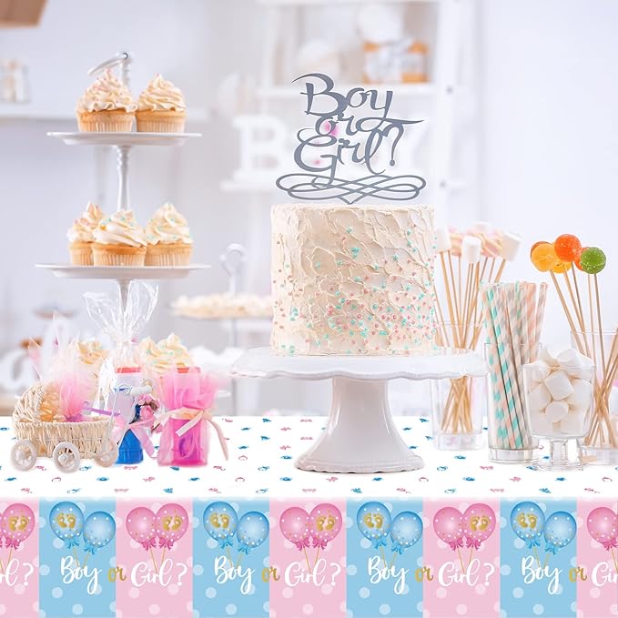 Tevxj 3 Pieces Gender Reveal Tablecovers Boy or Girl Plastic